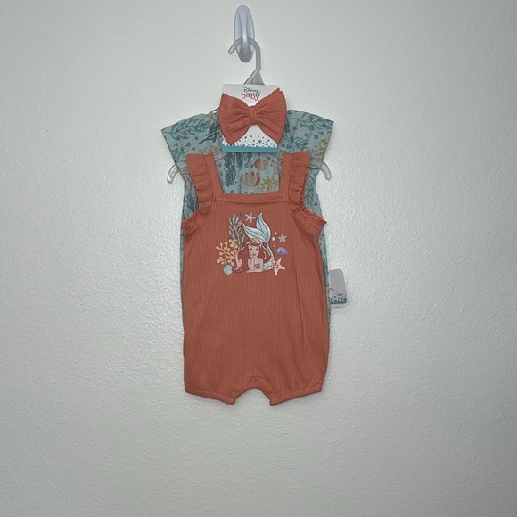 Disney 3pc Romper Bow Little Mermaid set - Picture 4 of 14